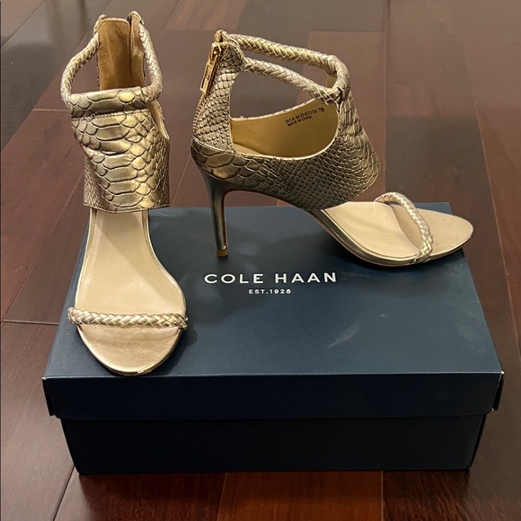 Cole Haan Metallic Gold Snake-Embossed Heels - Picture 1 of 2
